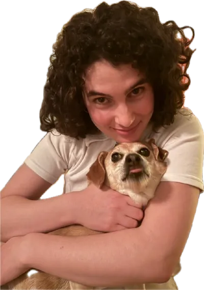 Maëlle Le Rudulier with Caramel the therapy dog